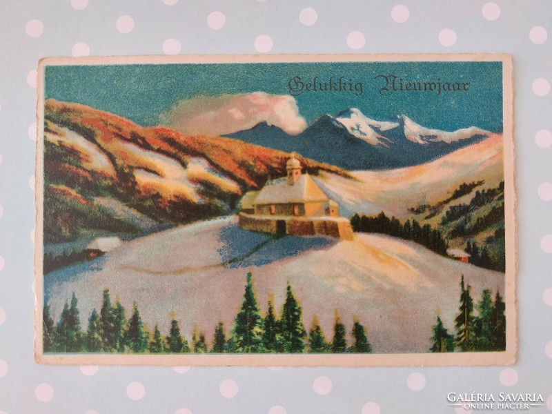 Régi képeslap karácsonyi levelezőlap havas táj