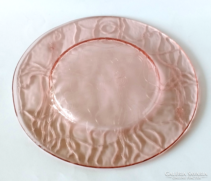 Czech jiri brabec designed pink depression glass bowl 1960s