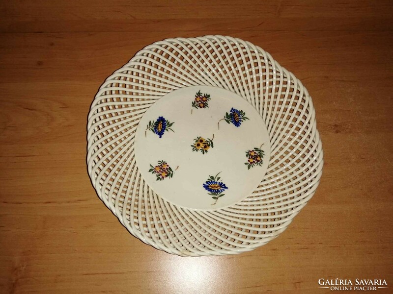 Jelzett porcelán áttört szélű virágmintás tál - 24 cm (n)
