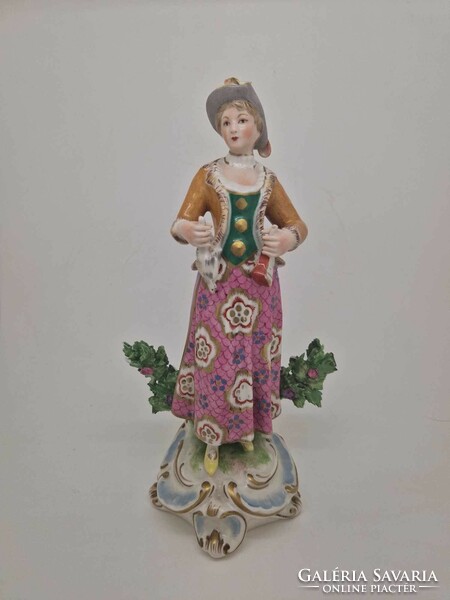 Antik német thüringiai kalk porcelán hölgy 23cm