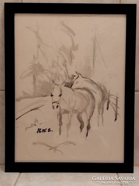HOLLÓ LÁSZLÓ jelzéssel:Lovak