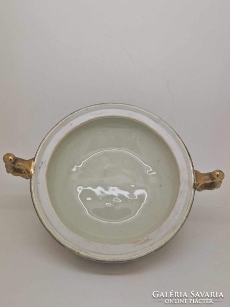 Japán aranyozott satsuma porcelán edény fedővel 18cm