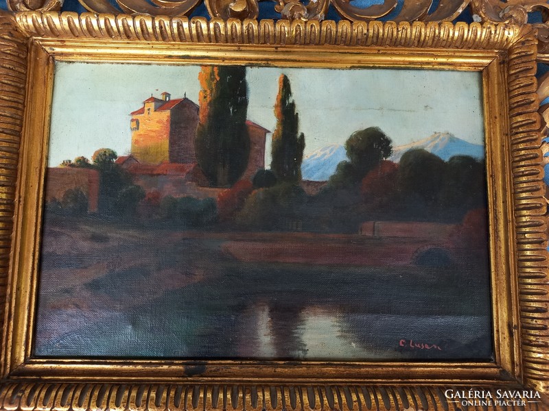 Festmény olasz tájkép florentin keretben