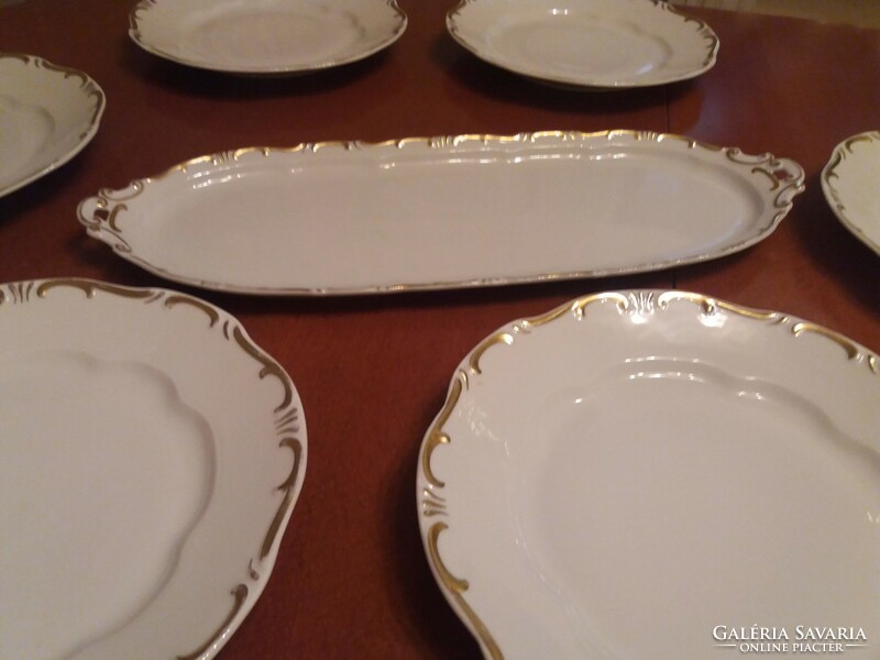 Zsolnay arany stafír 6 személyes vacsorázó készlet, étkészlet nagy tányérokkal