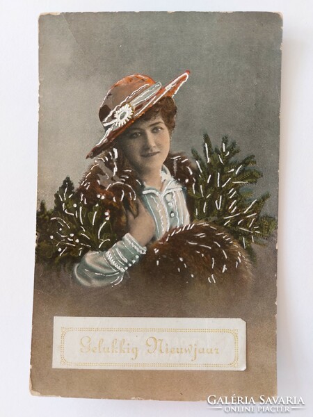 Régi karácsonyi képeslap 1929 női fotó levelezőlap