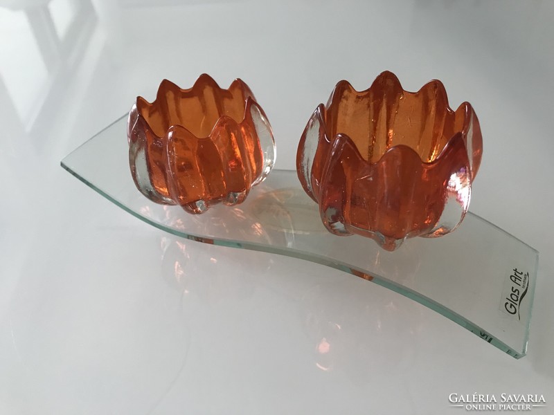 Handmade glass candle holder in the shape of a bud, with colored glass, 20 cm