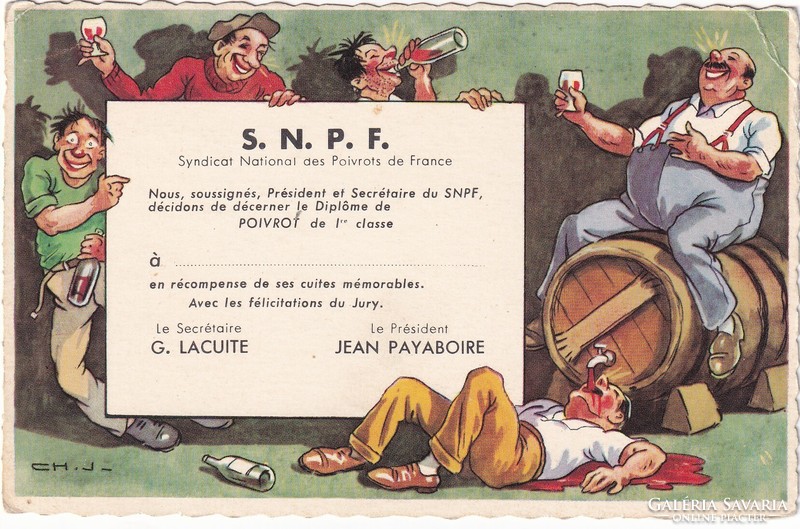 Humoros Francia bor reklám képeslap