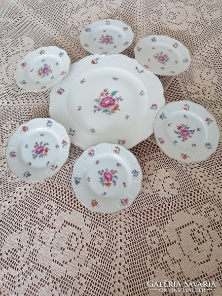 Herend nanking bouquet pattern cake set with golden edge