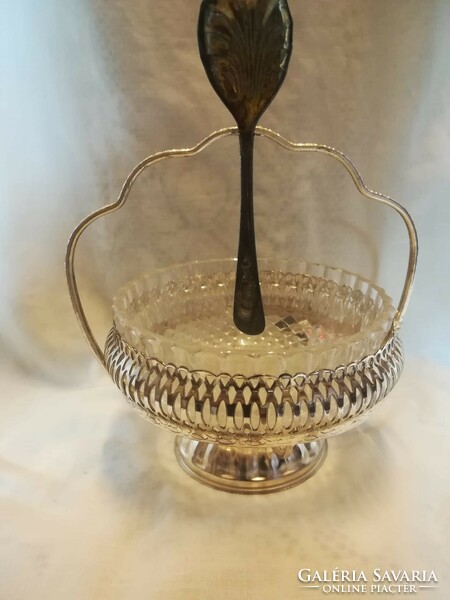 Sugar stand, with glass insert, small spoon