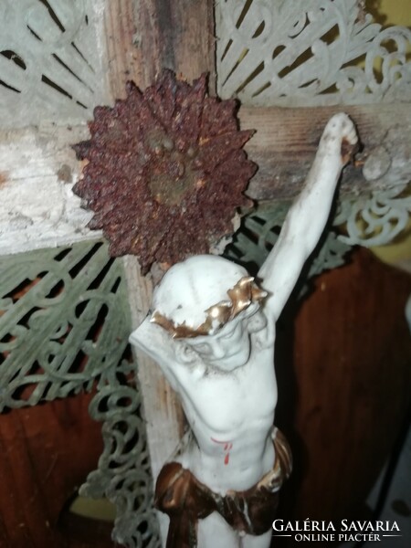 Antique crucifix with musical cylinder and clock needs restoration 62 cm