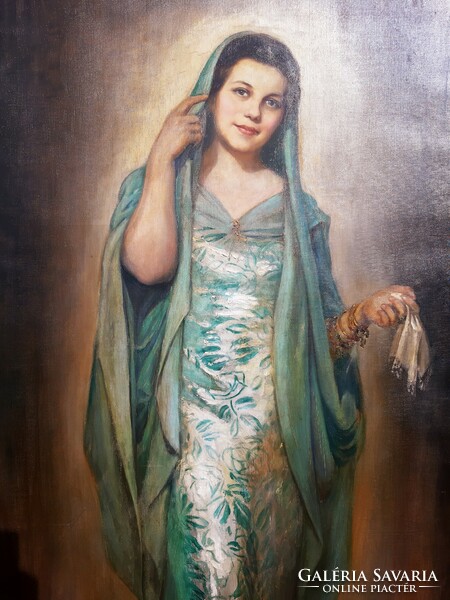 Eta Sárossy (1895-1990) lady in green dress, 200x100cm!!