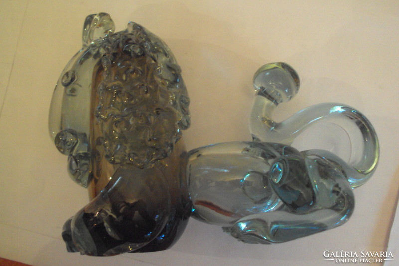 Special broken glass lion figure, made of aqua green glass - table decoration - weight - star decoration!