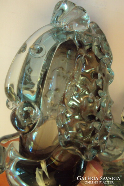 Különleges szakított üveg oroszlán figura,vízzöld üvegből-Asztaldísz-súlynehezék-Csillagképes dísz !