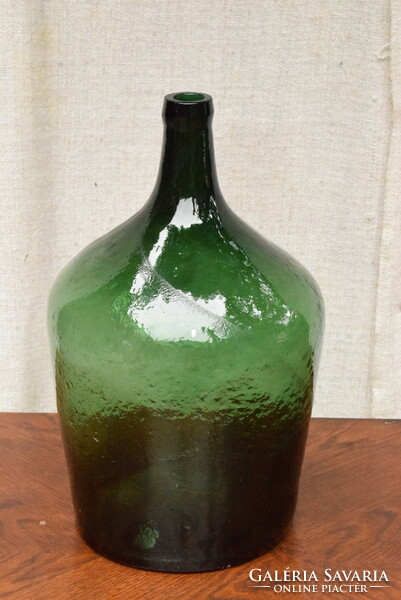 Antique green glass balloon with air bubbles, demison, glass bottle 41 x 24 cm