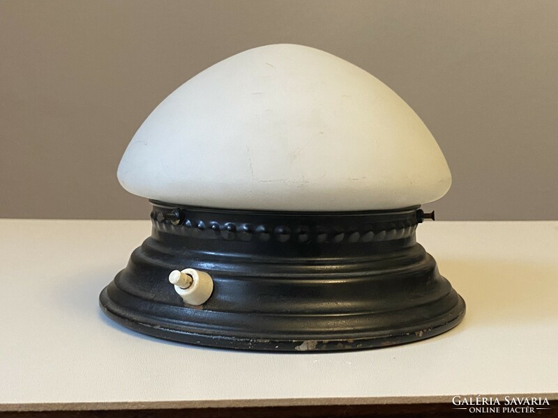 Antique round wall lamp black iron and matte glass shade with a matte tip