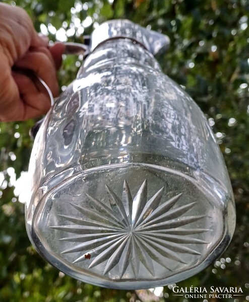 Beautiful antique carafe with lid, decanter with silver type blown glass art deco art deco