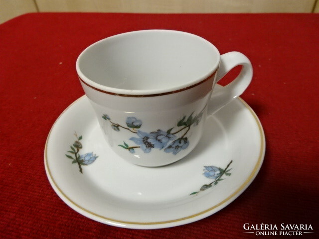 Ravenclaw porcelain coffee cup + coaster, blue floral. Jokai.