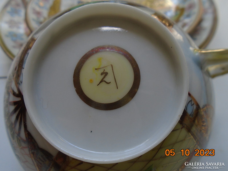 Antik Kutani készlet gazdag óaranyozással,élet és tájképekkel rendkívül finom tojáshéj porcelánból