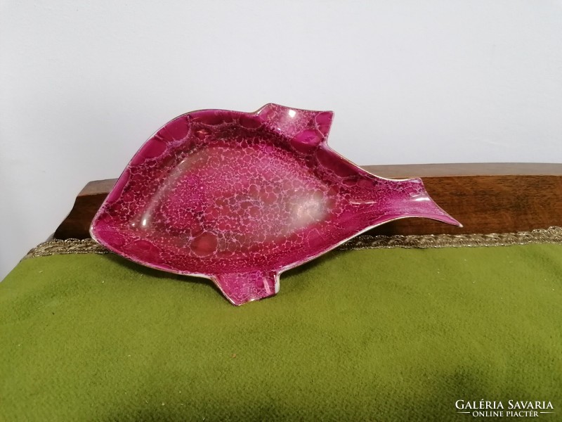 Lila lüsztermázas Hollóházi porcelán hal kínáló vagy hamutartó
