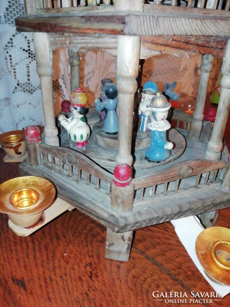 Antik karácsonyi asztali forgó játék gyertyás kézzel készített 45 cm magas a képeken látható állapot