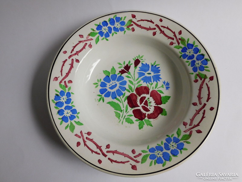 Wilhelmsburgi antik keménycserép tányér búzavirágos dekorral