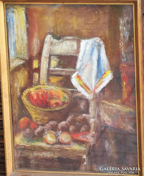 István Mizsei: still life with fruits, oil or tempera, 43 x 33 cm