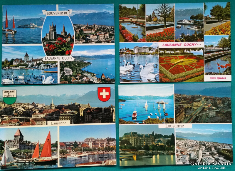 Svájc, Lausanne, városkép, városi panoráma, postatiszta képeslapok