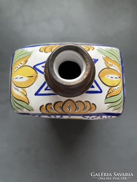 Richly decorated Haban butella, water bottle with pewter neck