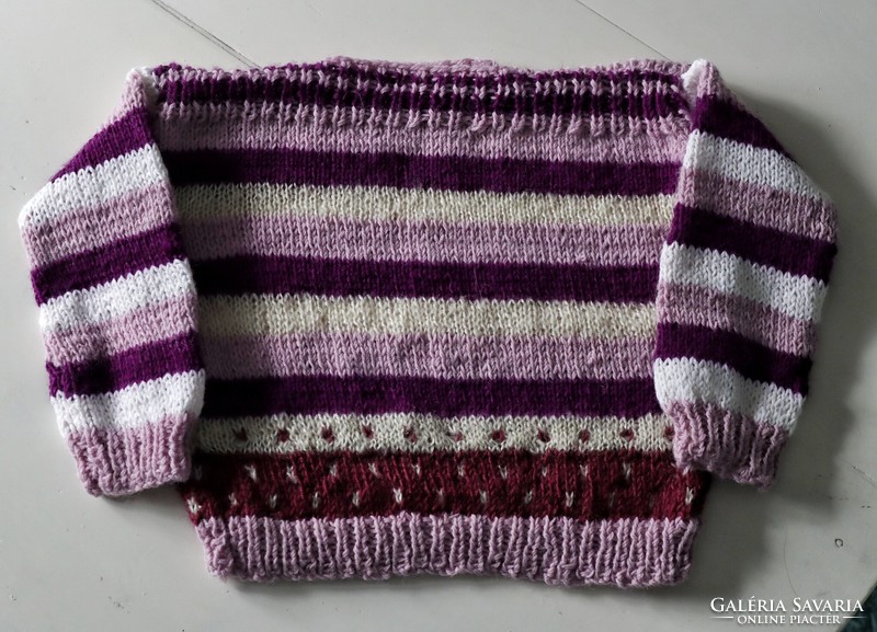 Hand-knitted baby girl sweater - purple striped