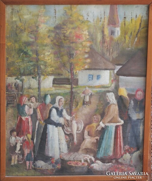 István Mizsei: market. Oil or tempera. 48 X 38 cm.