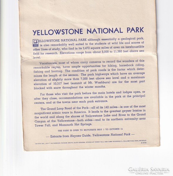 Üdvözlő Yellowstone Park boríték-képeslap 1940-1945 (2 oldalas gyönyörű leporelló)"RITKA"postatiszta