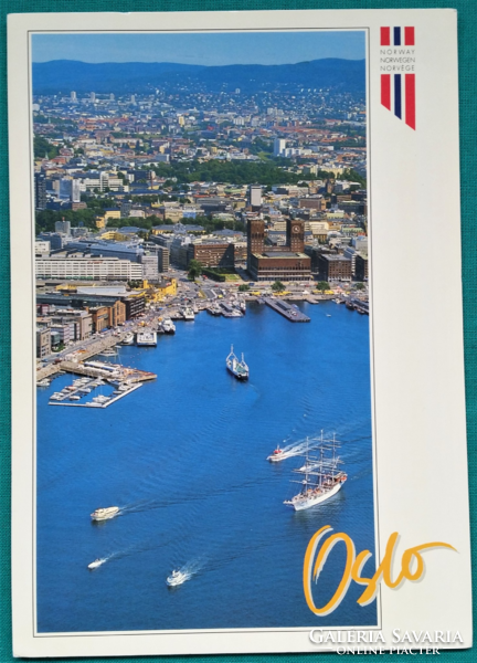 Norvégia, Oslo kikötő látkép, postatiszta képeslap