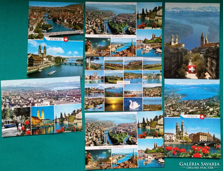 Svájc, Zürich városkép, városi panoráma, postatiszta képeslapok