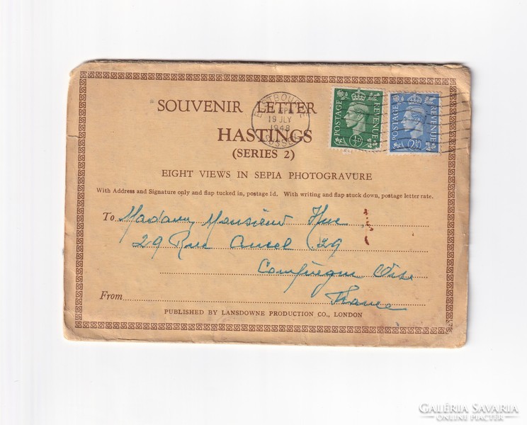 Üdvözlő Hastings városról boríték-képeslap 1948 (2 oldalas leporelló)