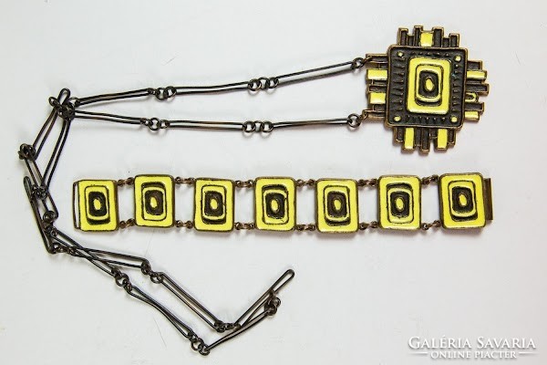 Vintage design iparművész tűzzománc nyaklánc és karkötő szett - 04892