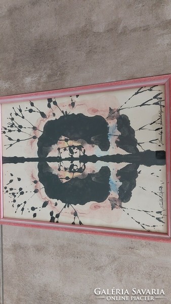 (K) Stadler Zoltán absztrakt festmény 32x43 cm kerettel Szemben a pszichológussal