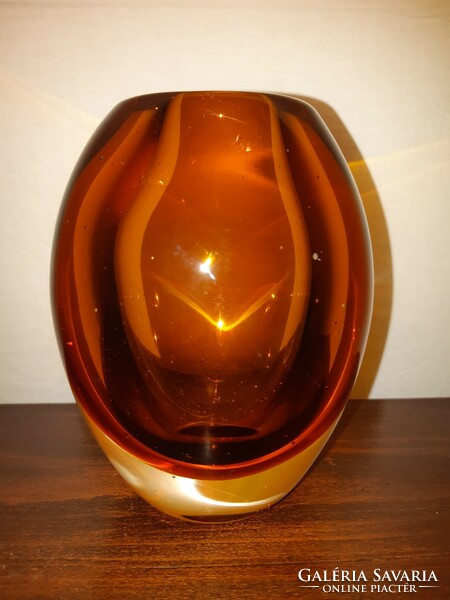 Thick-walled amber-colored glass vase Murano