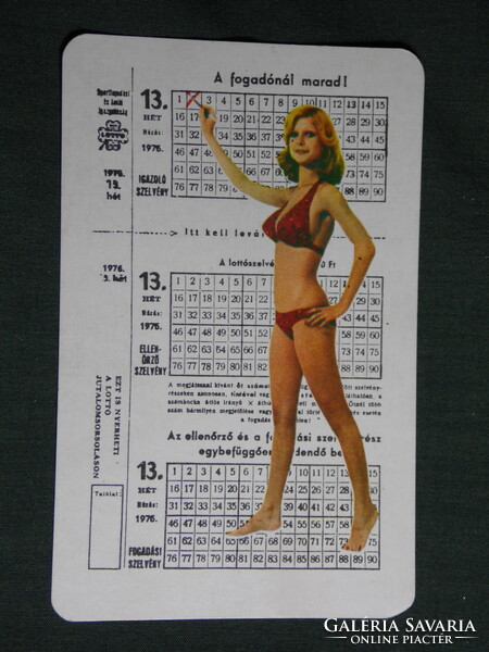 Kártyanaptár, Totó Lottó vállalat, erotikus női modell 1976