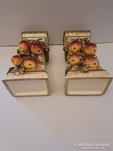EREDETI, JELZETT!!! Antik osztrák Julius Strnact (1882-1914) fajansz/majolica páros almás váza