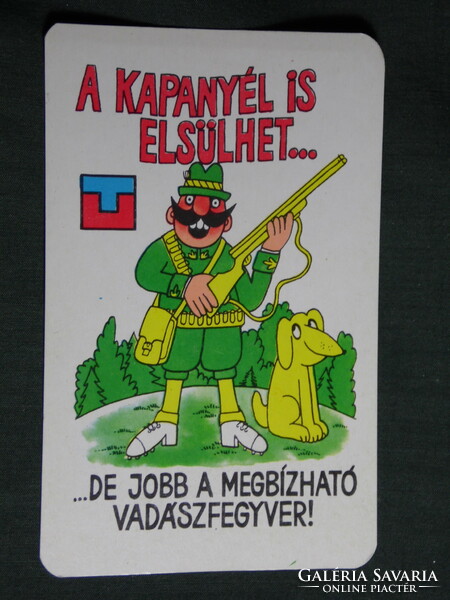 Kártyanaptár,Unitechnika,sport,vadász,horgászbolt,Budapest,grafikai rajzos,humoros, 1975