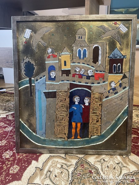 Fire enamel painting by Gábor Somogyi for sale, 50x60 cm
