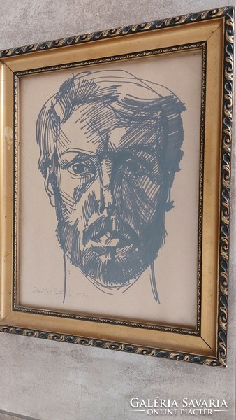 (K) Stadler Zoltán remek portré rajza 31x39 cm kerettel