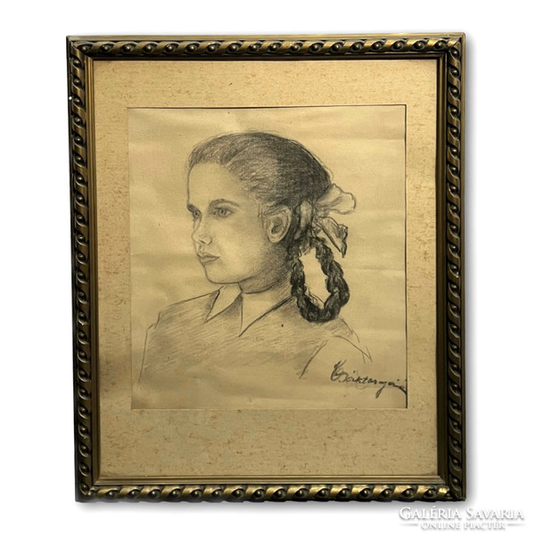 Csáktornyai Zoltán (1886-1921) Copfos kislány - Nagyon régi grafikai alkotás (számlát adunk)