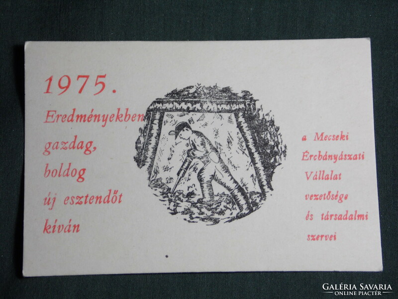 Kártyanaptár,Mecsek ércbányász vállalat, Pécs,grafikai rajzos vájár, 1975
