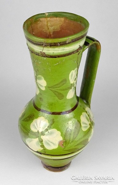 1O964 antique ~1910 green glazed Transylvanian Torda goblet 23 cm