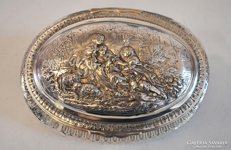 Silver baroque sugar box with scene