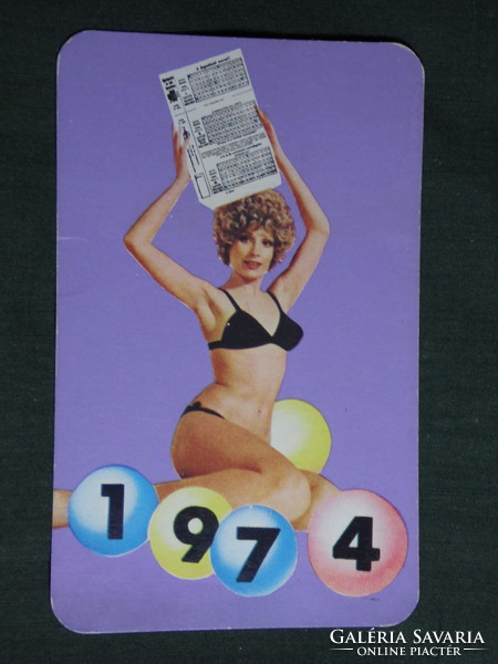 Kártyanaptár, Totó Lottó vállalat, erotikus női modell, 1974