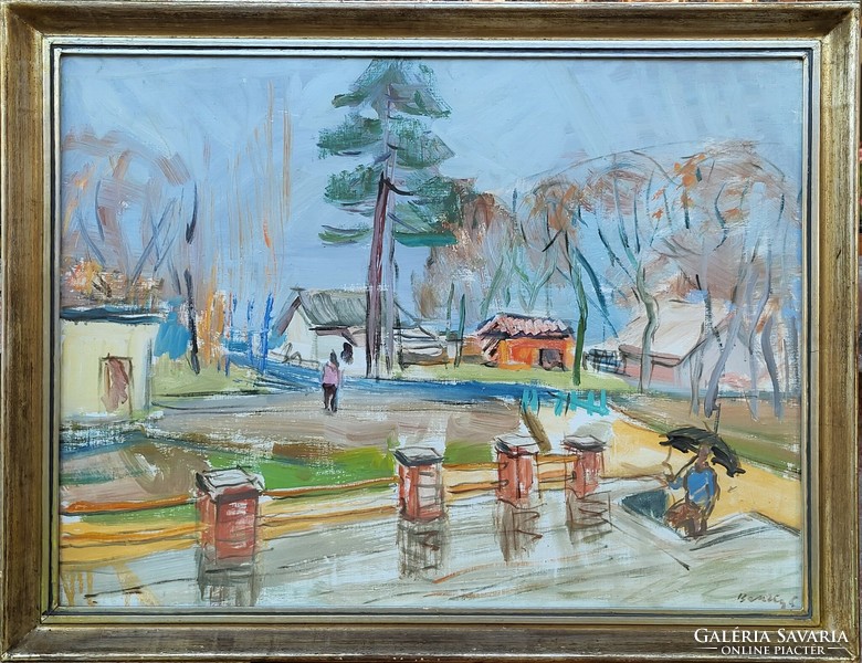 Bakky Sándor (1920 - 1965) Balatonpart c. festménye Eredeti Garanciával!