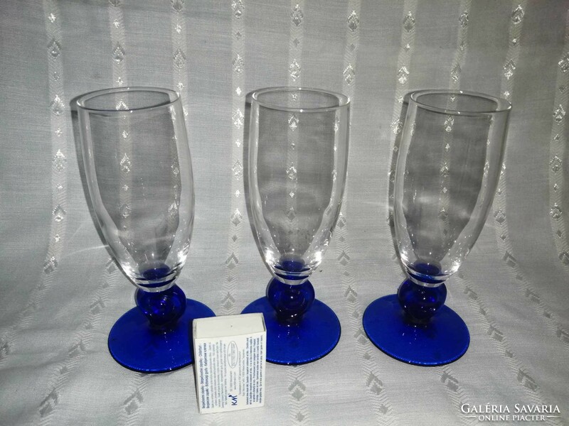 Kék talpú üveg pohár 3 db