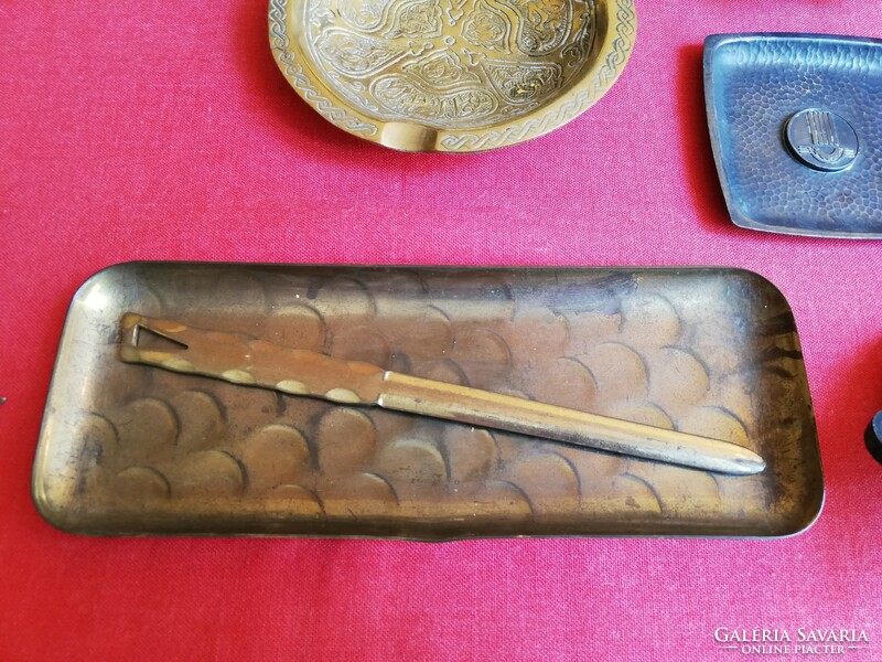 Copper paper cutter knife and tray, retro applied art office use and decorative item
